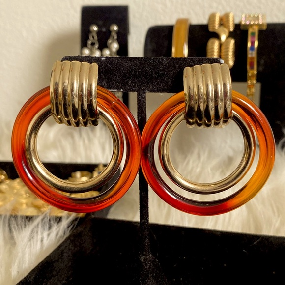 Gold and Amber Vintage Hoop Earrings - Picture 1 of 2